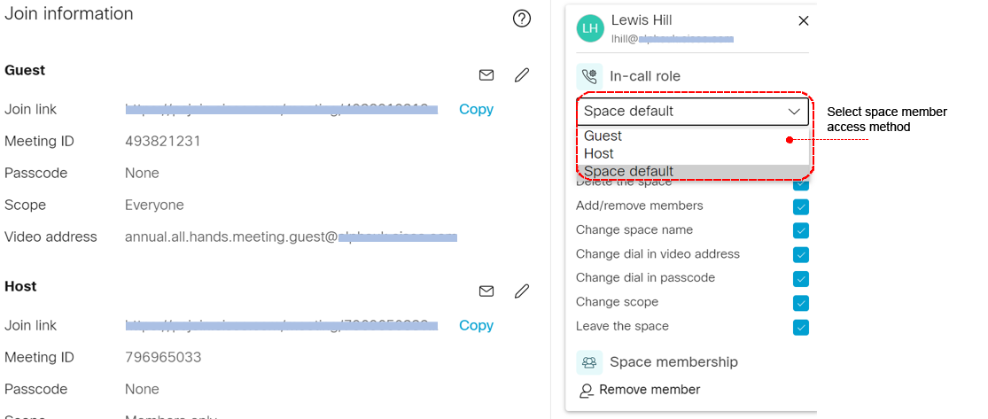 Space member access methods